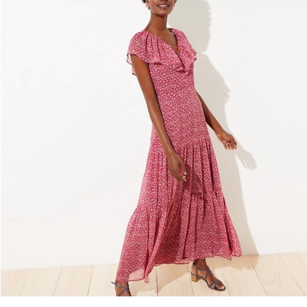 Loft Red Floral Maxi Dress